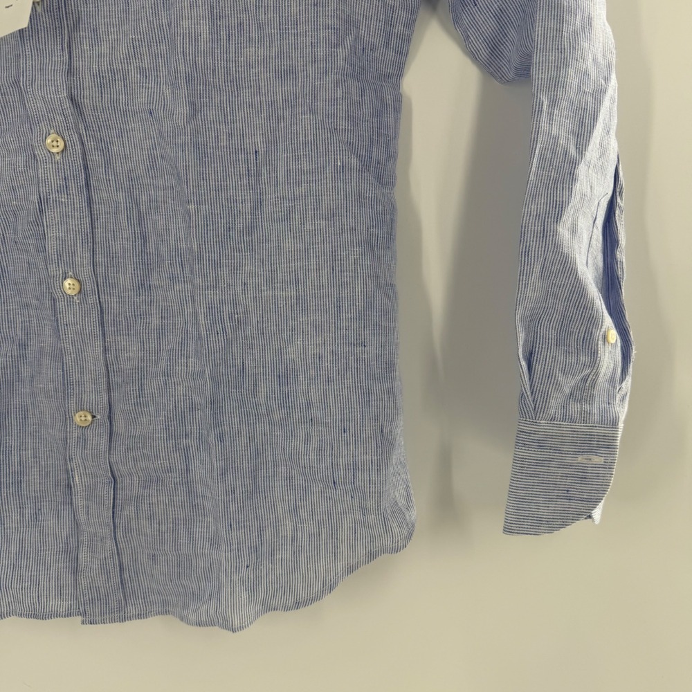Tintoria Mattei 954 Blue Striped Linen Button Down Shirt Mens 39 15.5 Regular - Picture 3 of 9